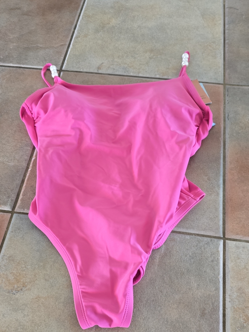 Hot Pink One-Piece Swimsuit with Pearl Strap Detail Sz Med Nwt